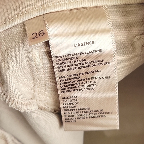 L'Agence Biscuit Gold Glitter Coated Margot High Rise Skin Jeans - Size 26 - Picture 13 of 13